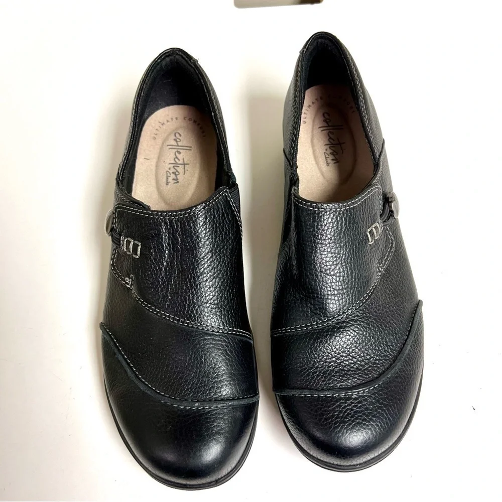 Clarks Cheyn Misha Loafer Flat Black comfort shoes leather women’s size 9.5M